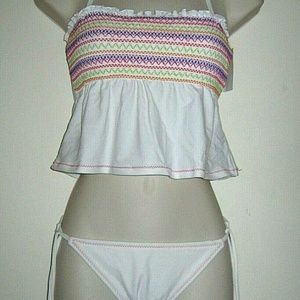 Vtg Rare Smocked 2 Pc Halter Tankini Swimsuit Set